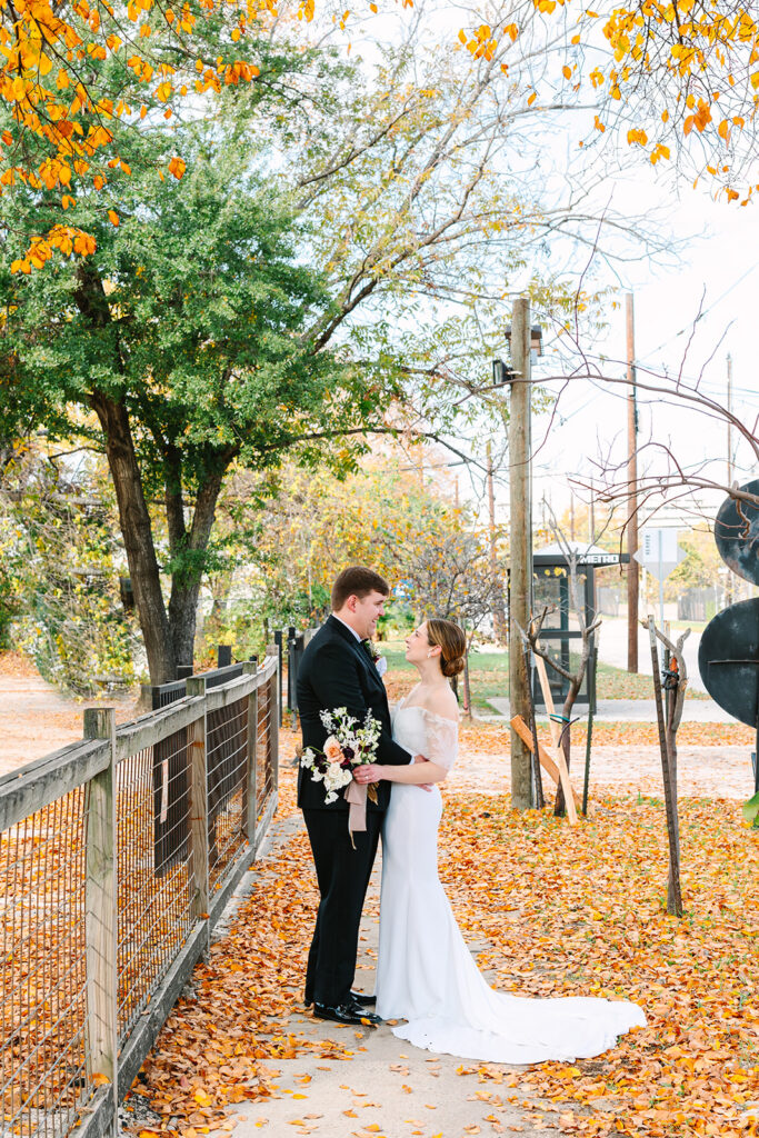 Outdoor bride and groom portraits at Station 3 Houston wedding venue