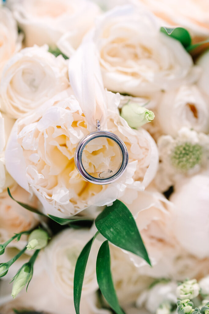 wedding ring on bouquet