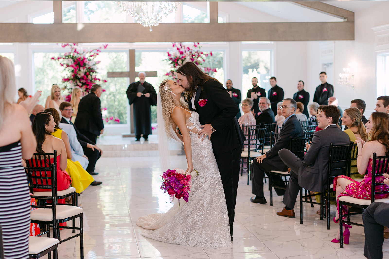 colorful wedding ceremony at sandlewood manor in houston