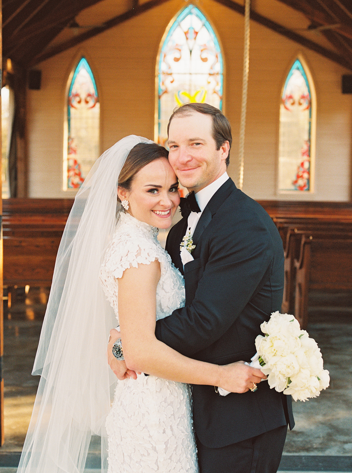 bride and groom take wedding portraits at La Bonne Vie Ranch