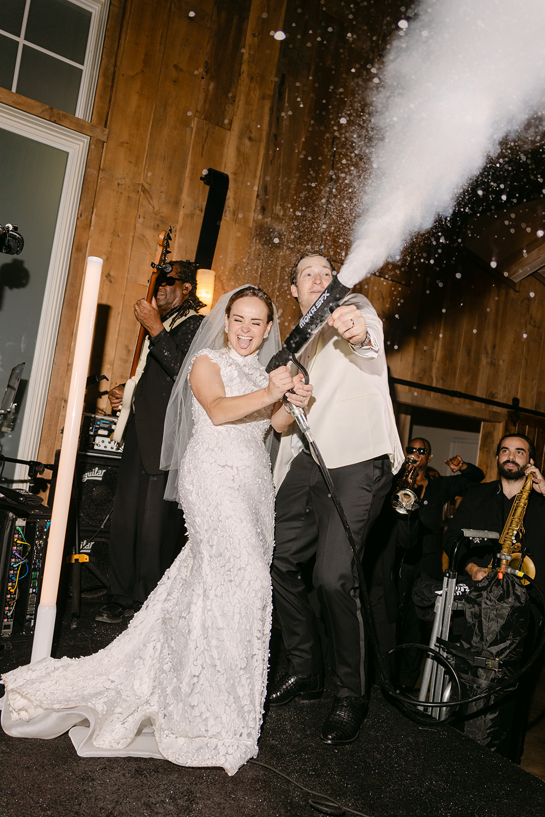 wedding guests having fun on the dance floor for a wedding at La Bonne Vie Ranch