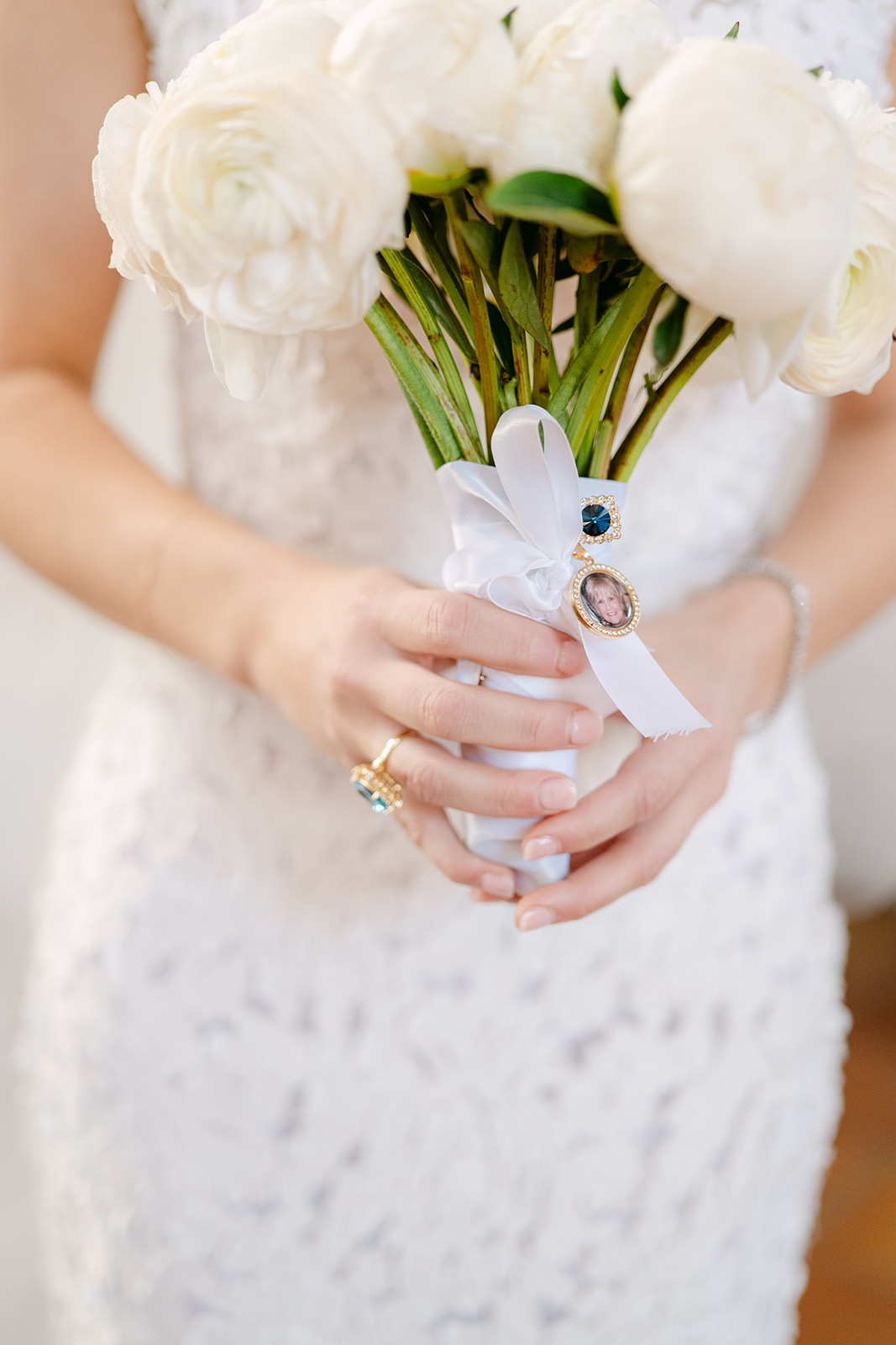 bride does a first look with her family members before wedding ceremony