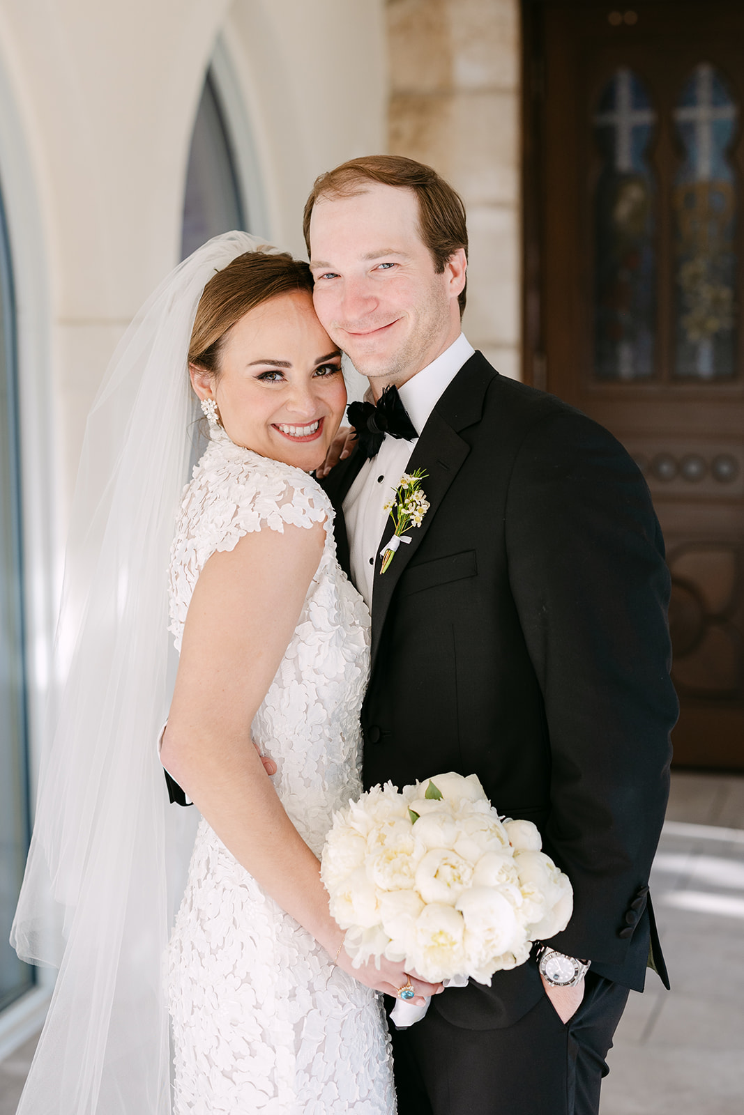 bride and groom take wedding portraits at La Bonne Vie Ranch