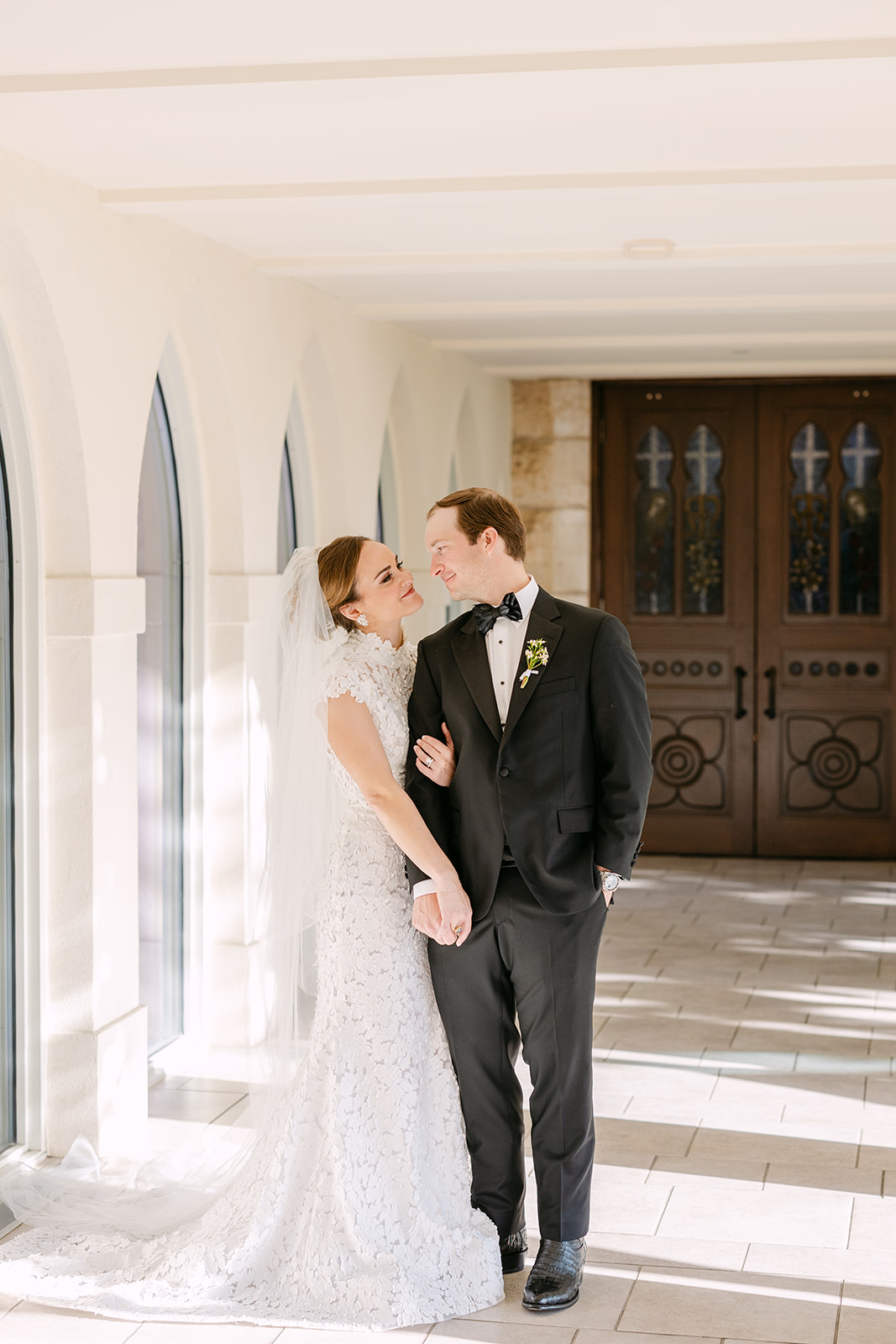 bride and groom take wedding portraits at La Bonne Vie Ranch