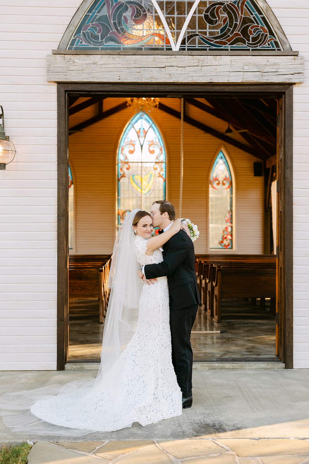 bride and groom take wedding portraits at La Bonne Vie Ranch
