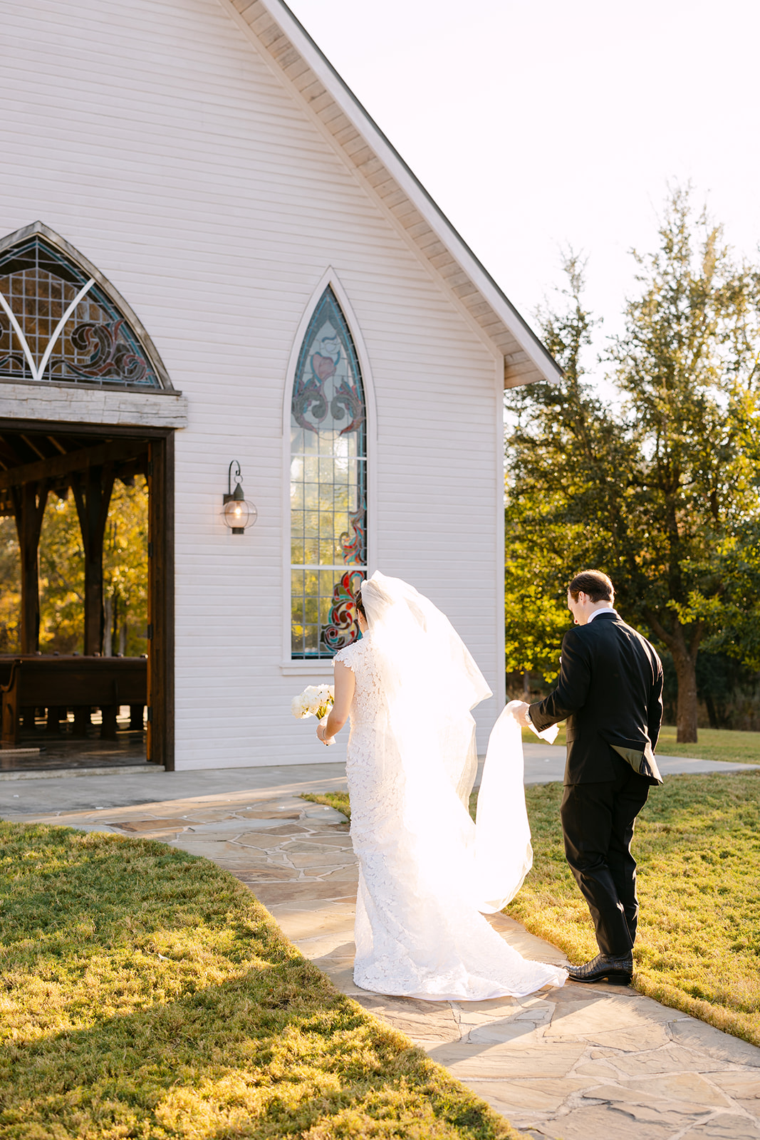 bride and groom take wedding portraits at La Bonne Vie Ranch