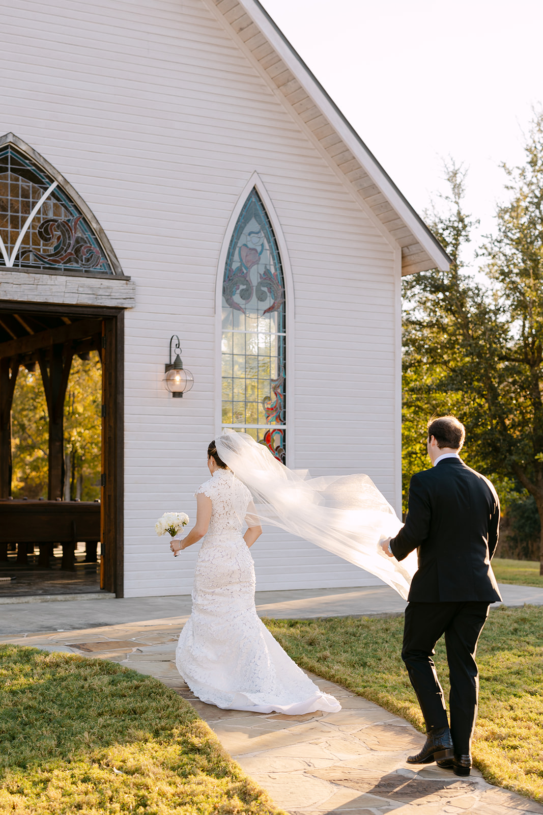 bride and groom take wedding portraits at La Bonne Vie Ranch