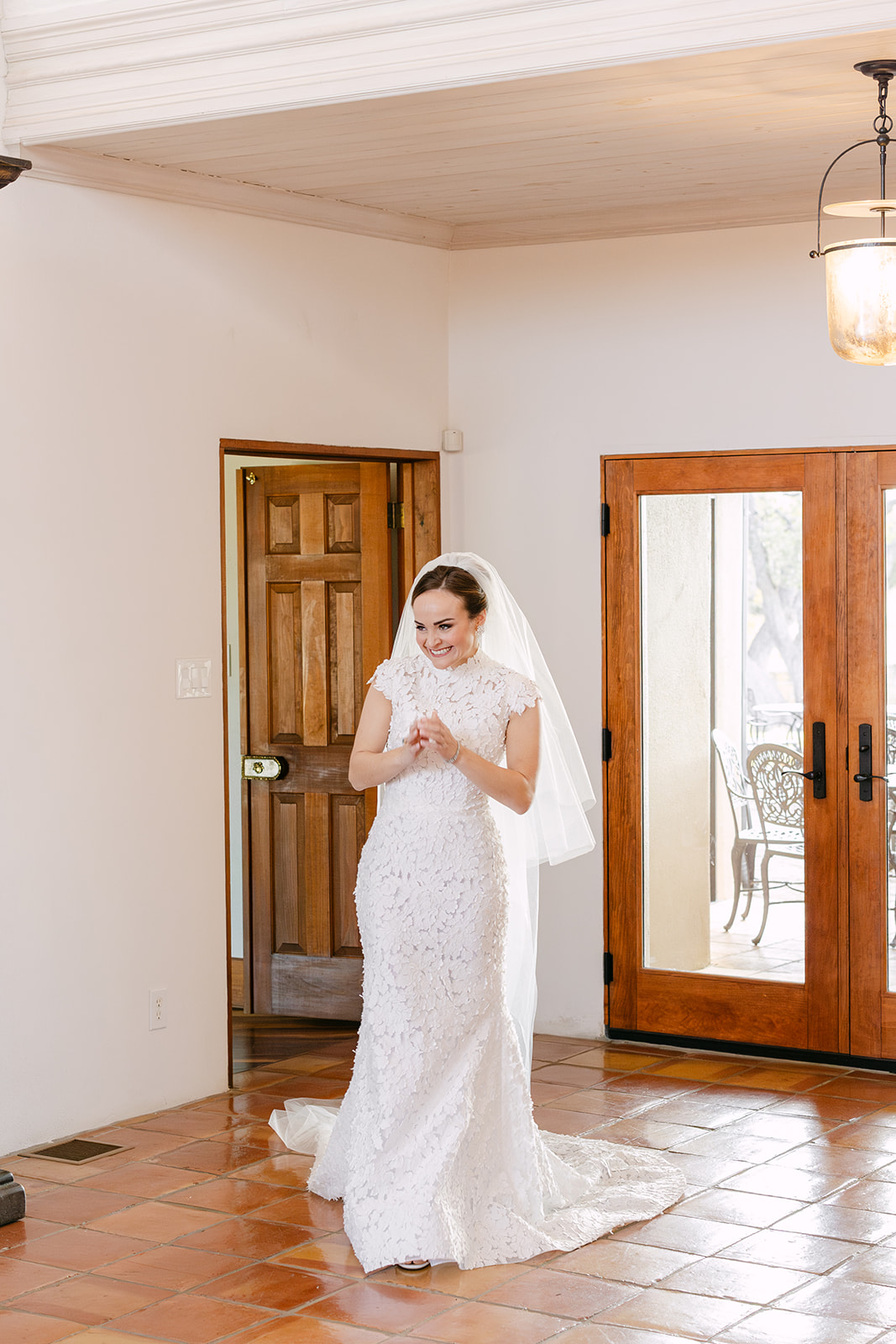 bride does a first look with her bridesmaids