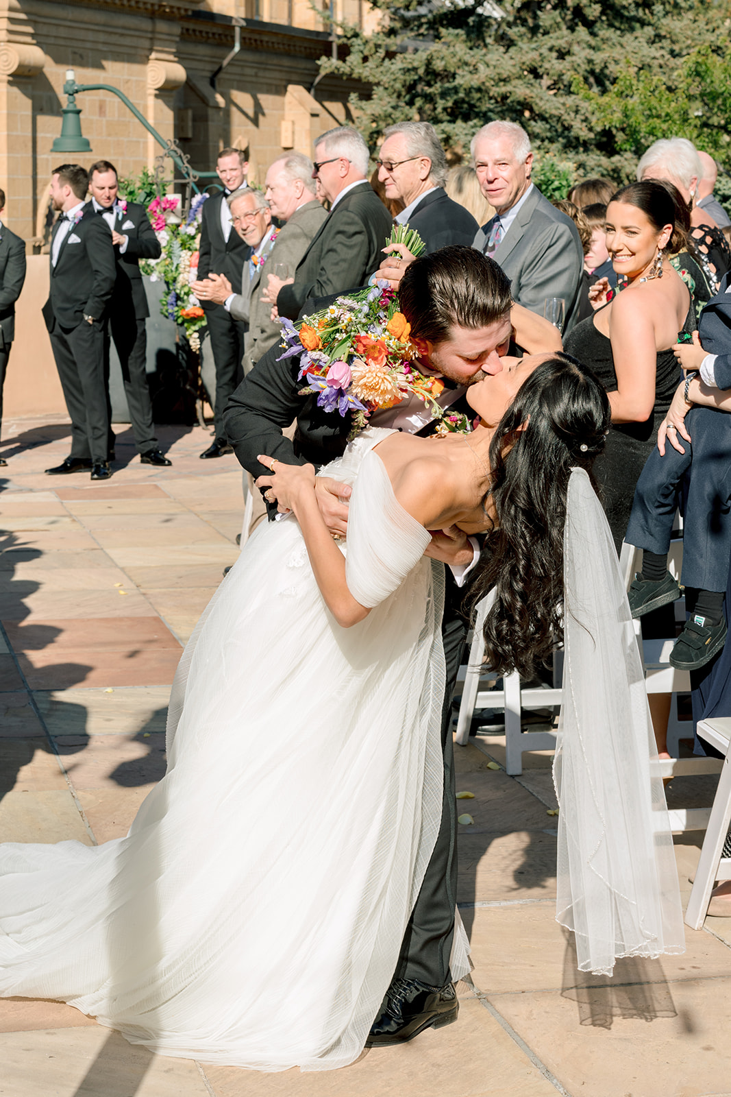 an outdoor wedding ceremony in La Fonda in Santa Fe