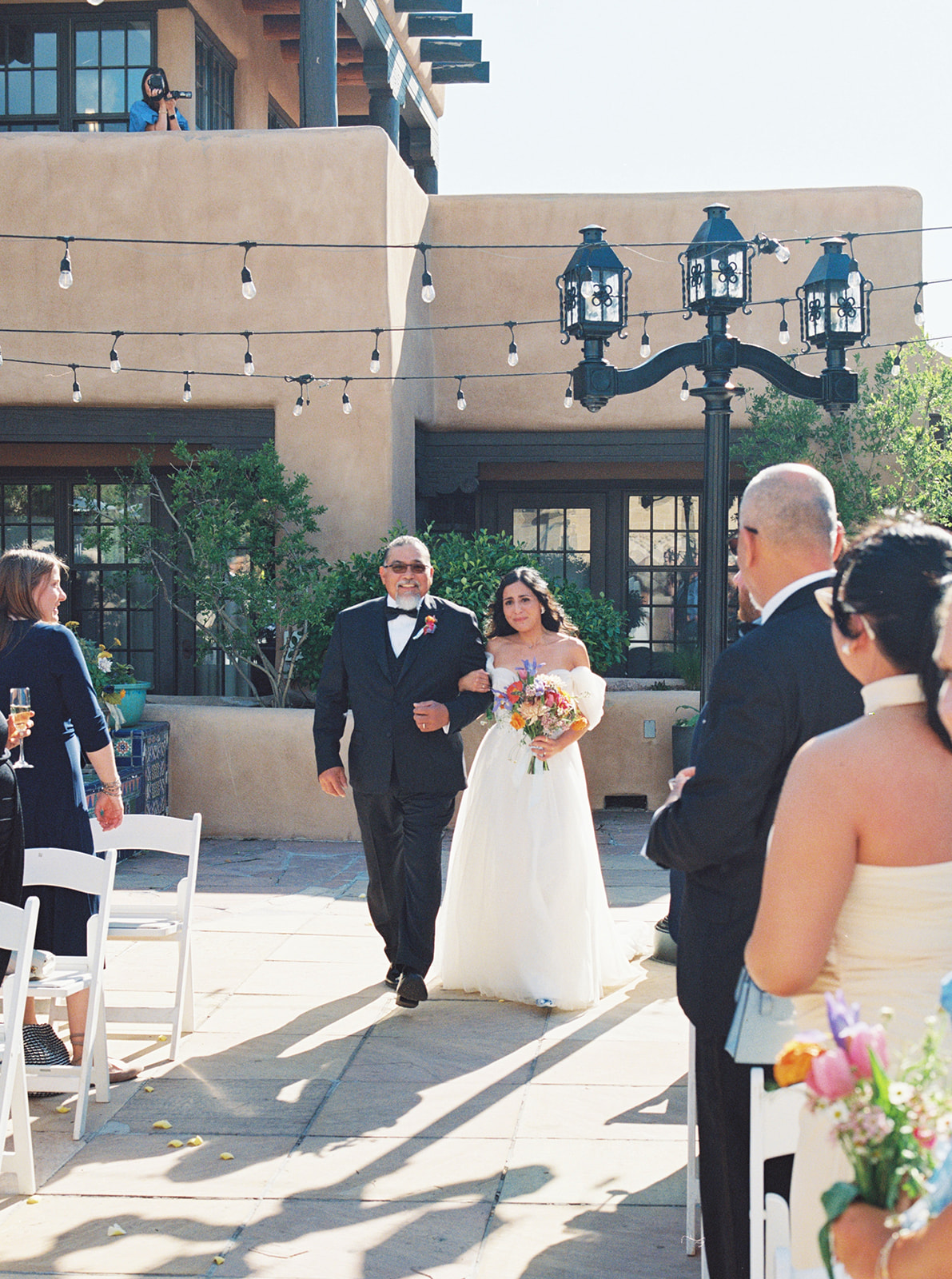 an outdoor wedding ceremony in La Fonda in Santa Fe