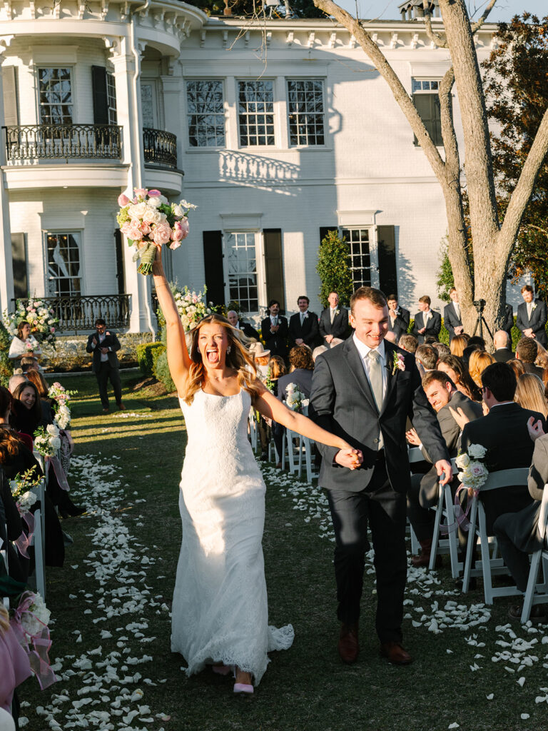 Happy couple heading to their reception
