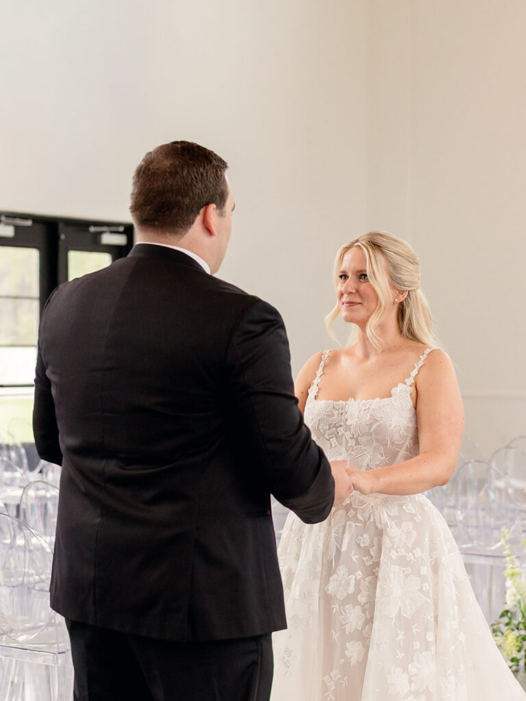 bride and groom at their first look