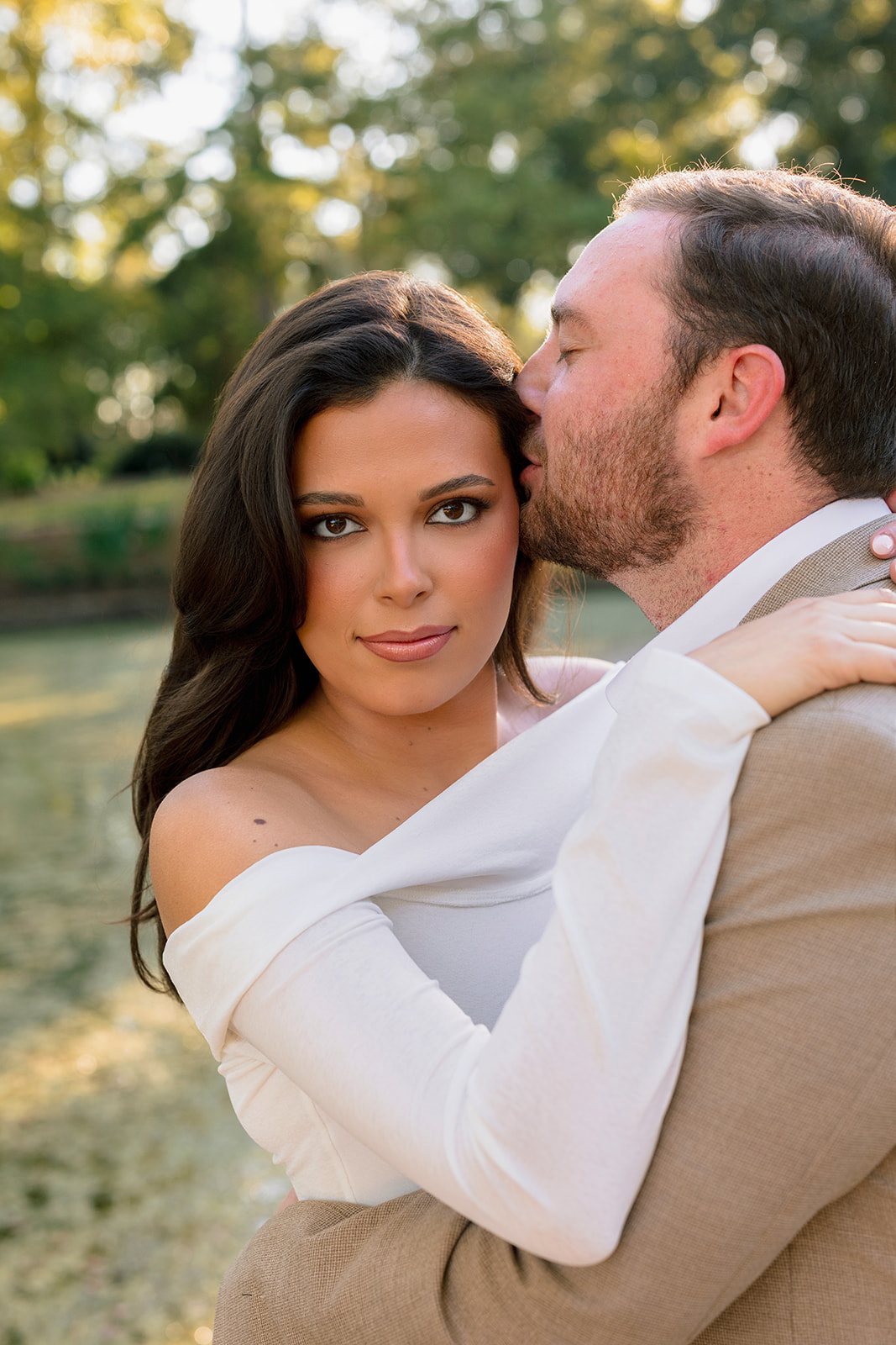 Golden hour garden engagement photos at Mercer Botanic Gardens in Houston