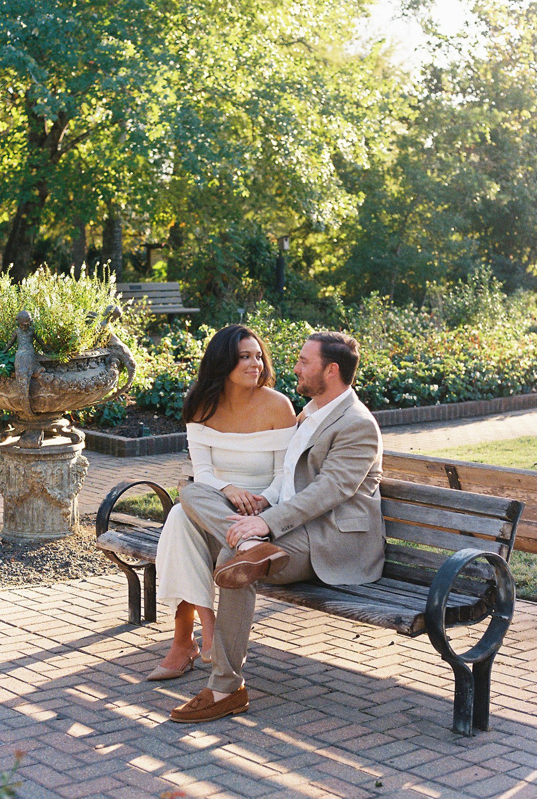 Editorial engagement session in a Houston botanic garden, film and digital by Aly Matei Photography