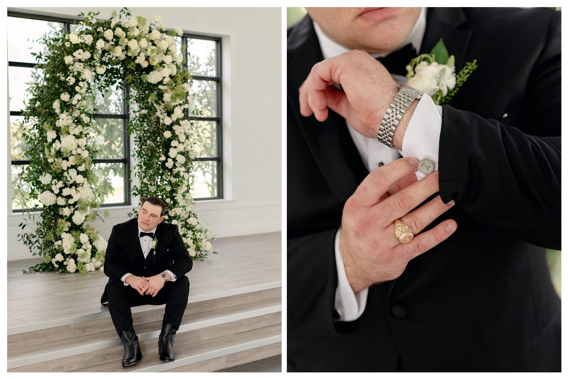 Bride and groom portraits at Boxwood Manor in Tomball, Texas