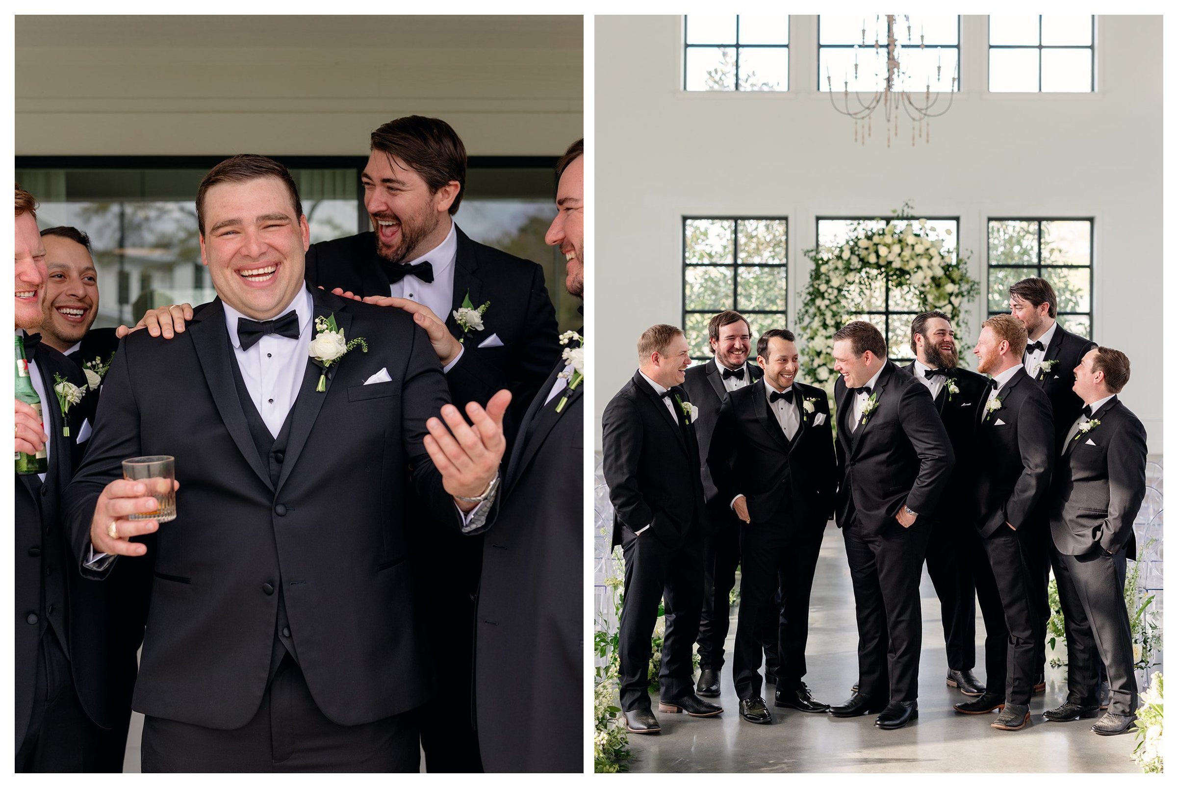 Black tie wedding party at Boxwood Manor near Houston, Texas