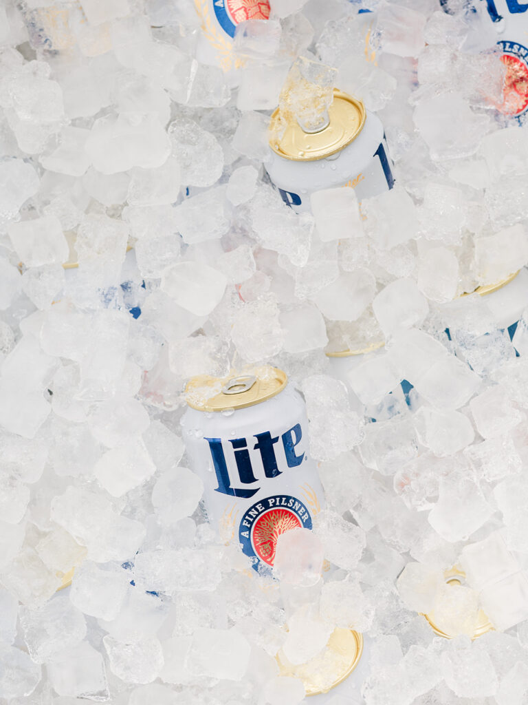 Cans on ice in the canoe cooler at the rehearsal dinner